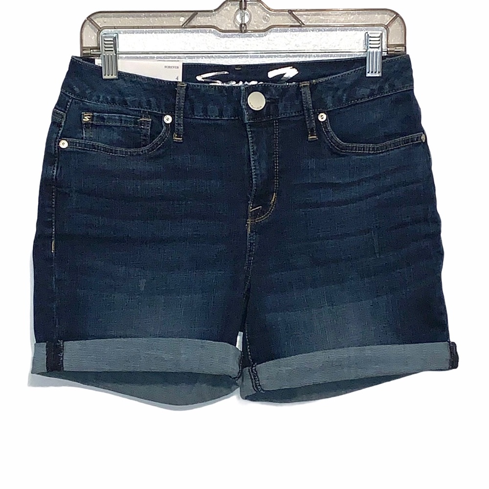 Seven7 Weekend Shorts Rolled Cuff Dark Blue Size 4